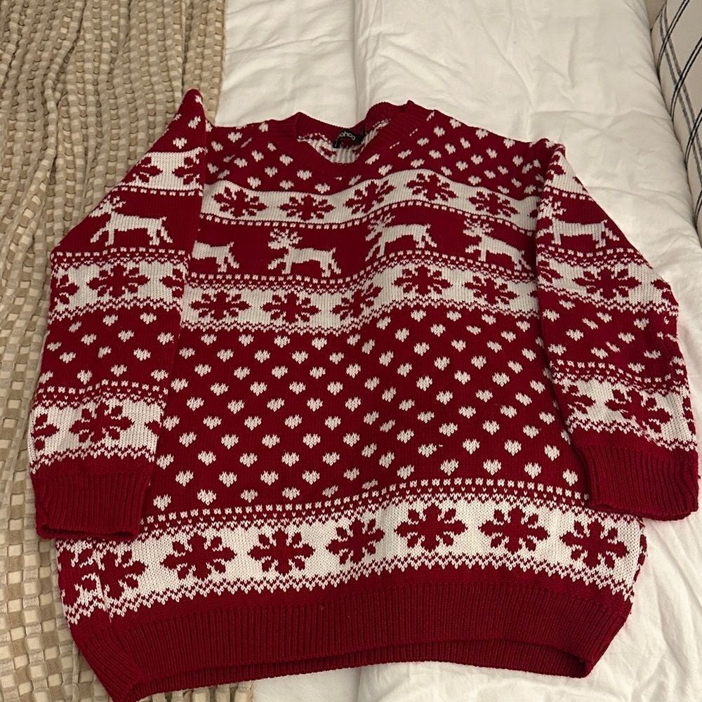 Red and White Reindeer Pattern Sweater